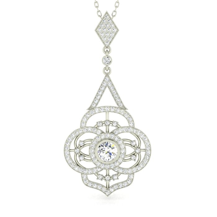 14K WHITE GOLD DIAMOND FILIGREE DESIGN PENDANT